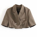 Ins Hot Sale Pattern Double Buttons Short-sleeve Cropped Blazer