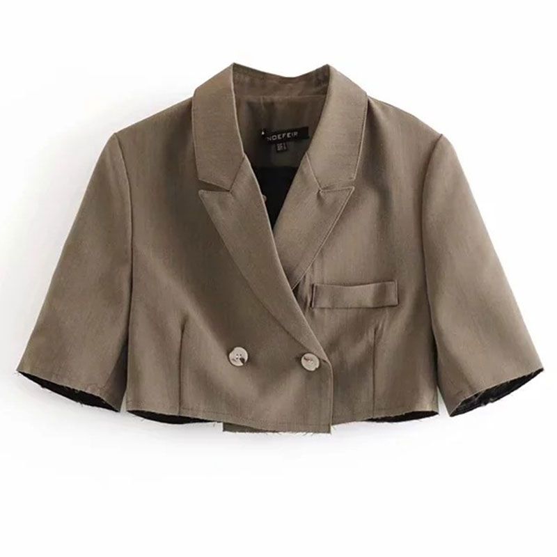 Ins Hot Sale Pattern Double Buttons Short-sleeve Cropped Blazer