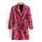 Creative Red Flower Printed Women Defined Waist Medium Length Blazer