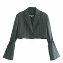 Hot Sale Sweet Flare Sleeve Stripes Print Cropped Blazer