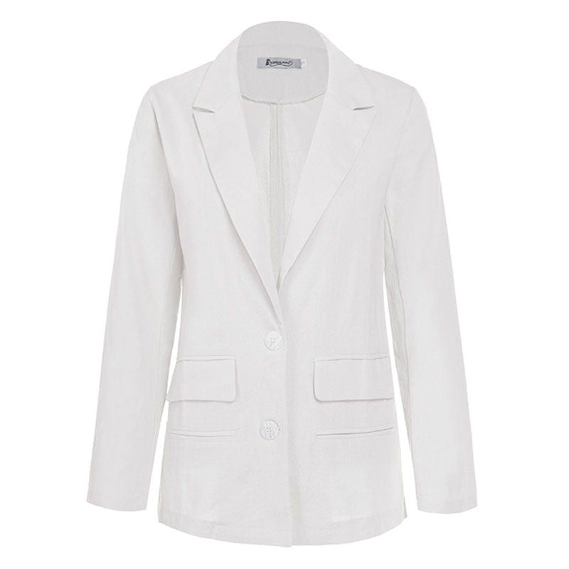 Hot Sale Casual Women Breathable Plain Cotton Linen Fabric Blazer