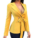 Creative Eyelet Self Tie Bowknot Sash Design Women Slimming Blazer