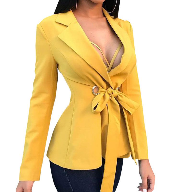 Creative Eyelet Self Tie Bowknot Sash Design Women Slimming Blazer