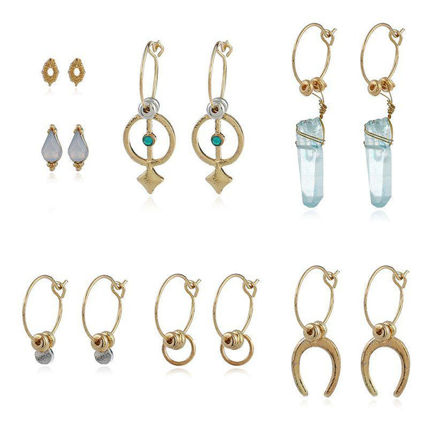 Multi Element Design Women Vintage Gold Plated Alloy Hoop Earrings Set