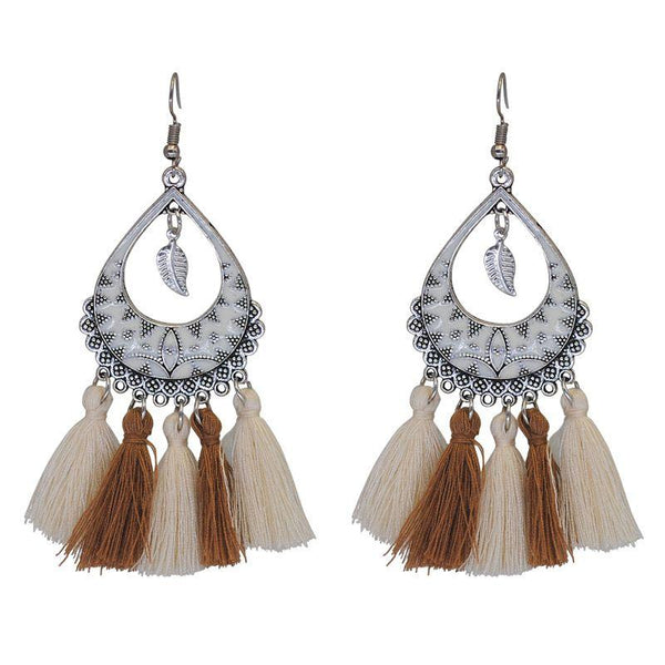 Bohemian Style Women Double Color Tassel Decor Ethnic Earrings