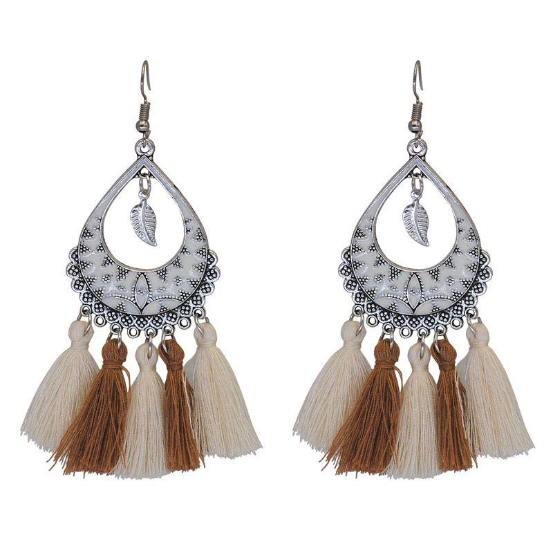 Bohemian Style Women Double Color Tassel Decor Ethnic Earrings