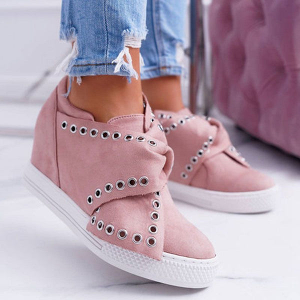 Autumn Women Rivet Buckles Decor Design Casual Hidden Wedge Shoes