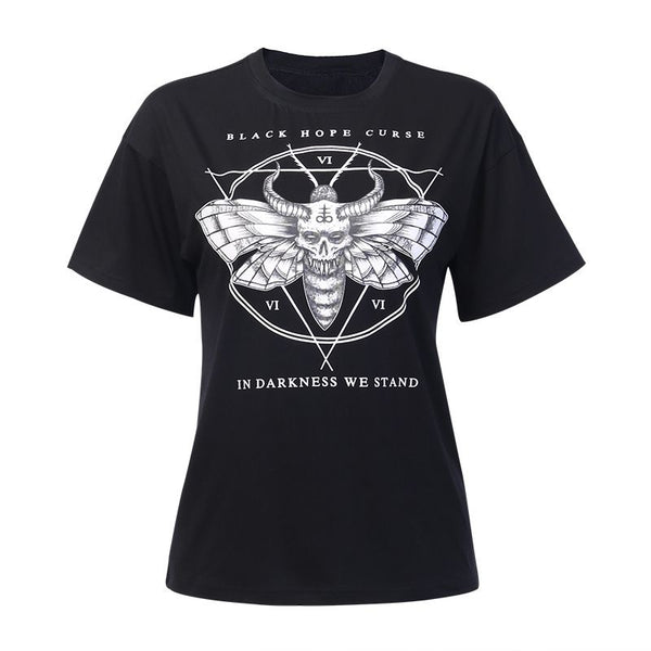 Gothic Style Round Collar Short-sleeve Demon Letter Print T-shirt