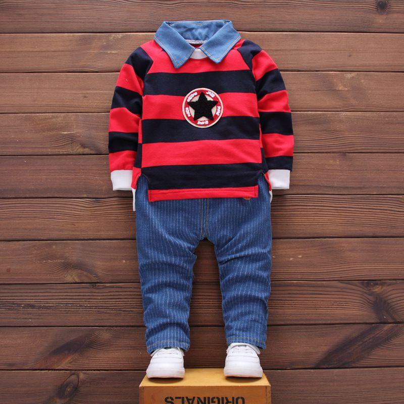 2 Pcs Set Baby Boy Stripes Print Patchwork T-shirt And Pant