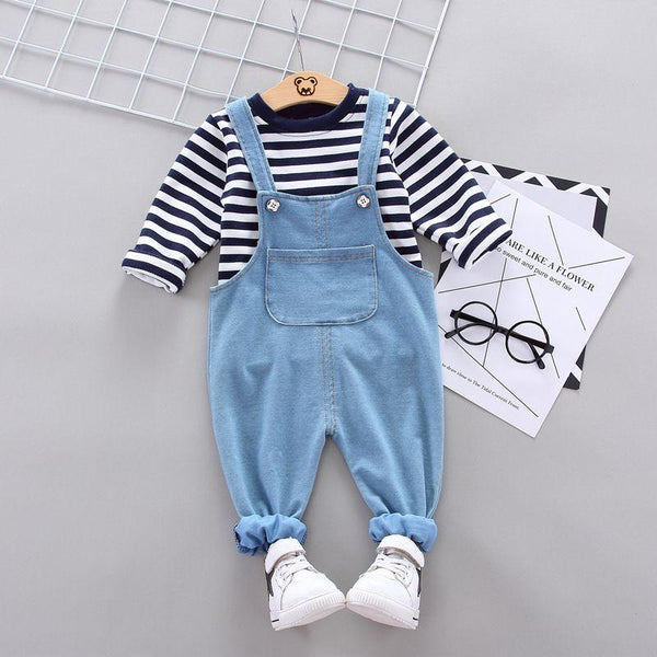 Casual Style 2 Pcs Set Baby Stripes Print T-shirt And Overall