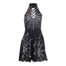 Gothic Style Halter Pattern Sleeveless Cobweb Print Dress