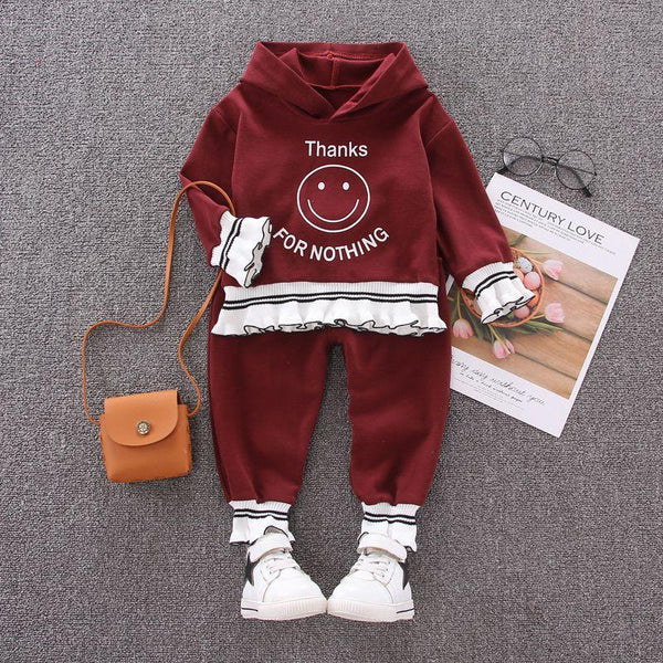 2 Pcs Set Baby Girl Smile Print Hoodies And Pant