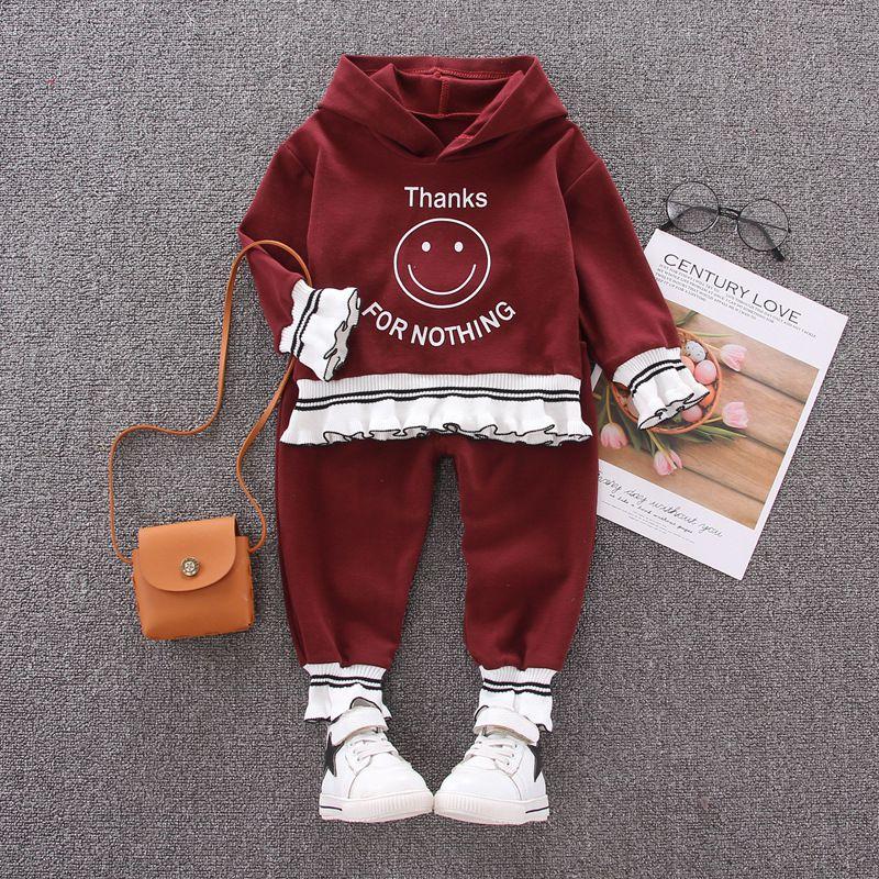 2 Pcs Set Baby Girl Smile Print Hoodies And Pant