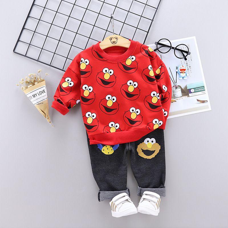 2 Pcs Set Baby Boy Cute Print Round Neck Tops And Pants