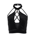 Gothic Style Halter Pattern Sexy Cut-out Solid Color Crop Top