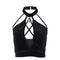 Gothic Style Halter Pattern Sexy Cut-out Solid Color Crop Top