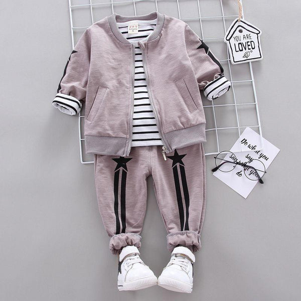3 Pcs Set Baby Simple Style Long Sleeves Zipper Jacket And Pant
