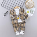 3 Pcs Set Baby Baby Classic Plaid Print Lapel Outwear And Tee And Pant