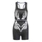 Gothic Style Skull Print Sleeveless Crop Top Tight Shorts Sporty Set