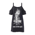 Women Sexy Cool Shoulder Short-sleeve Gothic Style Print T-shirt