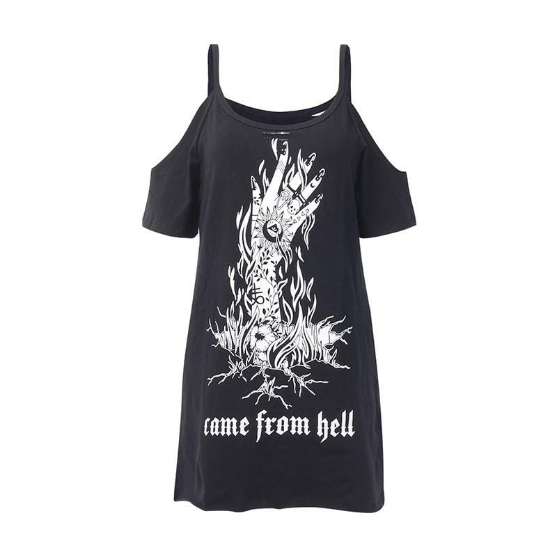 Women Sexy Cool Shoulder Short-sleeve Gothic Style Print T-shirt