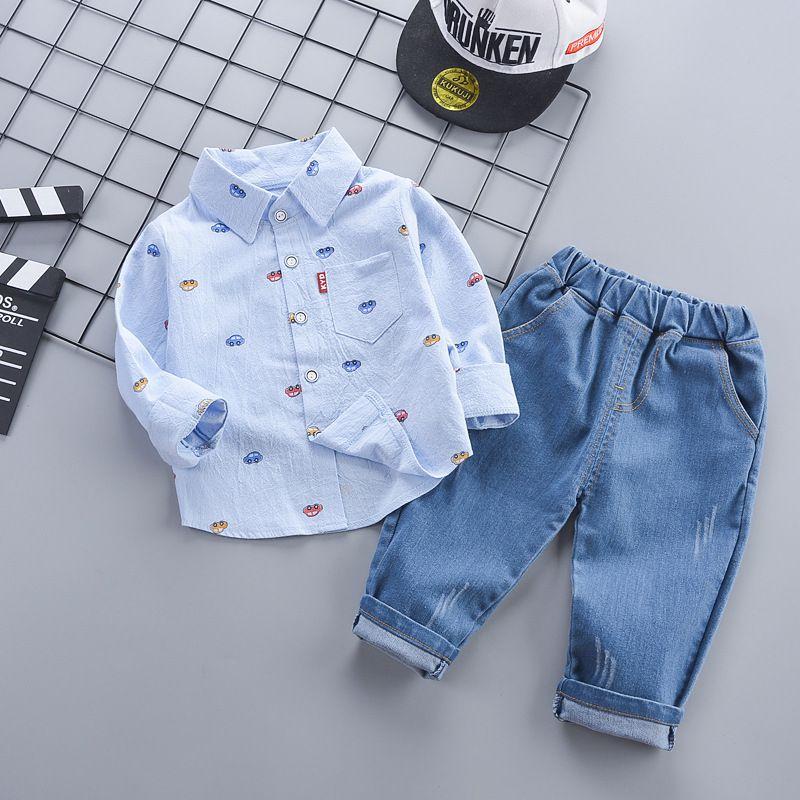 2 Pcs Baby Boy Car Print Long Sleeves Shirt And Pant