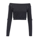 Gothic Style Women Sexy Off-the-shoulder Long-sleeve Crop Top