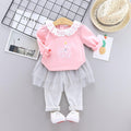 2 Pcs Baby Girl Swan Print Tees And Patchwork Pant