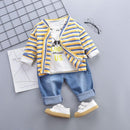 3 Pcs Baby Boy Stripes Print Outwear And T-shirt And Pant