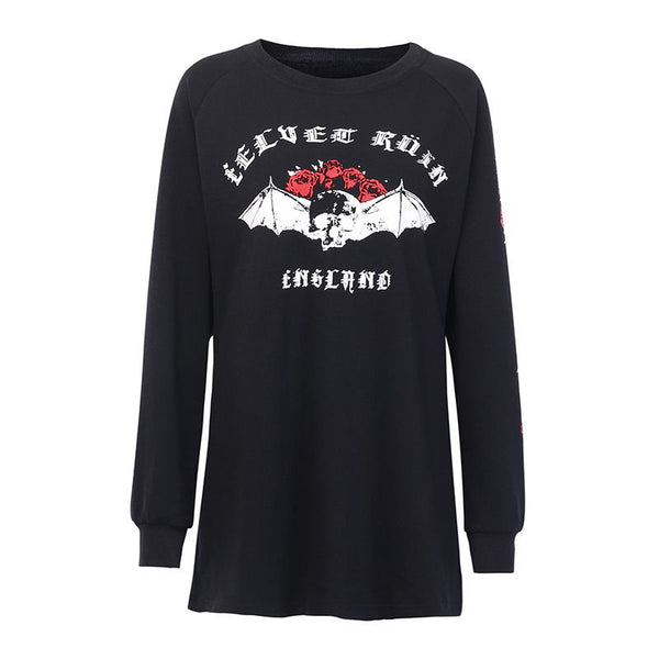 Gothic Style Women Long-sleeve Round Collar Bat Print Halloween Sweatshirt