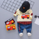 2 Pcs Baby Boy Fashion Car Print Patchwork Tops And Pants