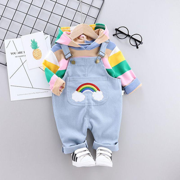 2 Pcs Baby Rainbow Color Long Sleeves Hoodie And Overall