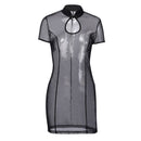 Gothic Style Stand Collar Short-sleeve Mesh Hollow See-through Sexy Mini Dress