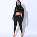 Fashion Mock Neck Long-sleeve Cropped T-shirt Tight Pants Yoga Two-piece Set