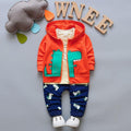 3 Pcs Baby Boy Cartoon Dinosaur Print Hooded Jacket And Tee And Pant