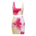 Hot Sale Women Sexy Tie-dye Design Cropped Tank Top Tight Mini Skirt Two-piece Set