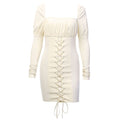 Hot Sale Women Sexy Off-the-shoulder Long-sleeve Lace-up Bodycon Dress