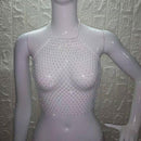 Sexy Mesh Pattern Women Long-sleeve Rhinestone Decor O Neck Nightclub Dress