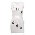 Hot Sale Women Letter Print Cropped Tank Top Tight Skirt Knitted Two-piece Set