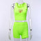 Women Bright Color U Neck Letter Embroidery Tank Top Tight Shorts Sporty Set