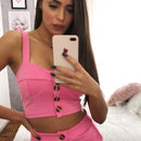 Fashion Solid Color V Neck Single-breasted Cropped Camisole Casual Shorts Women Two-piece Set