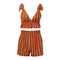 Women Sexy Deep V Neck Stripes Print Cropped Tank Top Ruffled Defined Waist Shorts Two-piece Set