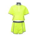 Edgy Style Women Bright Color Zipper Design Short-sleeve Crop Top Loose Shorts Sporty Set