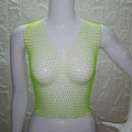 Shiny Rhinestone Fixed Design Women See-through Mesh Nightclub Sexy Crop Top