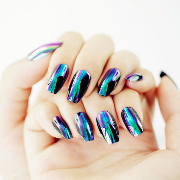 Hot Sale Gradient Color Mirror Surface Pattern Fake Nail Tips