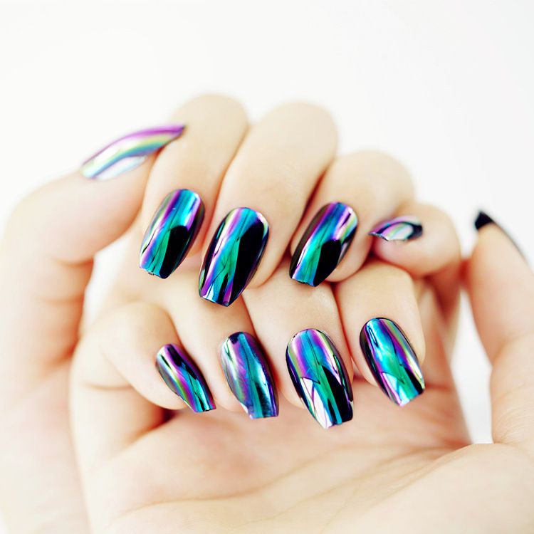 Hot Sale Gradient Color Mirror Surface Pattern Fake Nail Tips