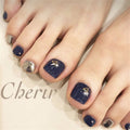 Blue Grey Color Rivet Decor Design Fake Toe Nails