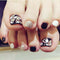 Black White Silver Geometric Pattern Women Summer Fake Toe Nails