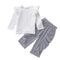 2 Pcs Set Baby Girl White T-shirt And Stripe Print Pant