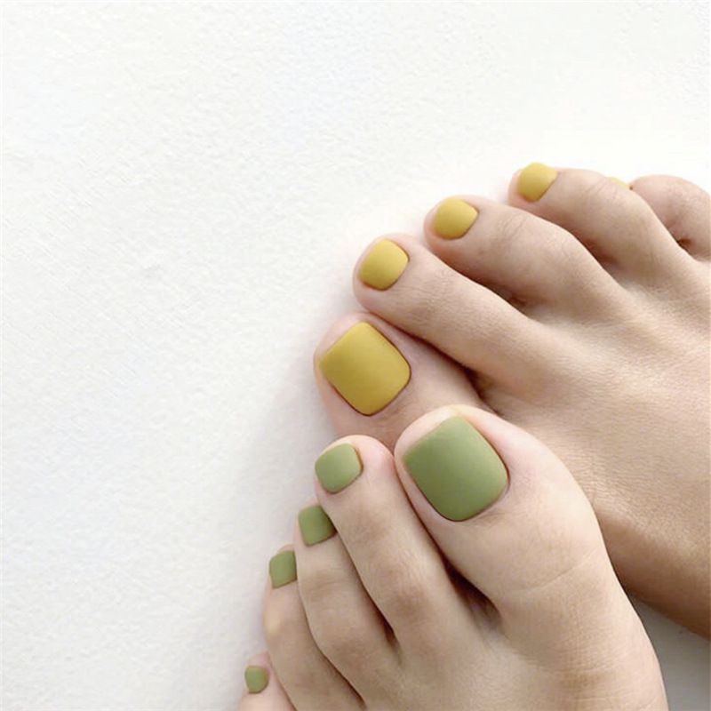 Double Color Combination Matte Square Shaped Fake Toe Nails